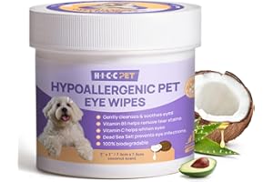 HICC PET Eyes Wipes for Dogs & Cats - Gently Remove Tear Stain, Eye Debris, Discharge, Mucus Secretions - Coconut Oil Pet Cleaning Grooming Deodorizing Wipes for Eyes, Wrinkle, Face - 100pcs
