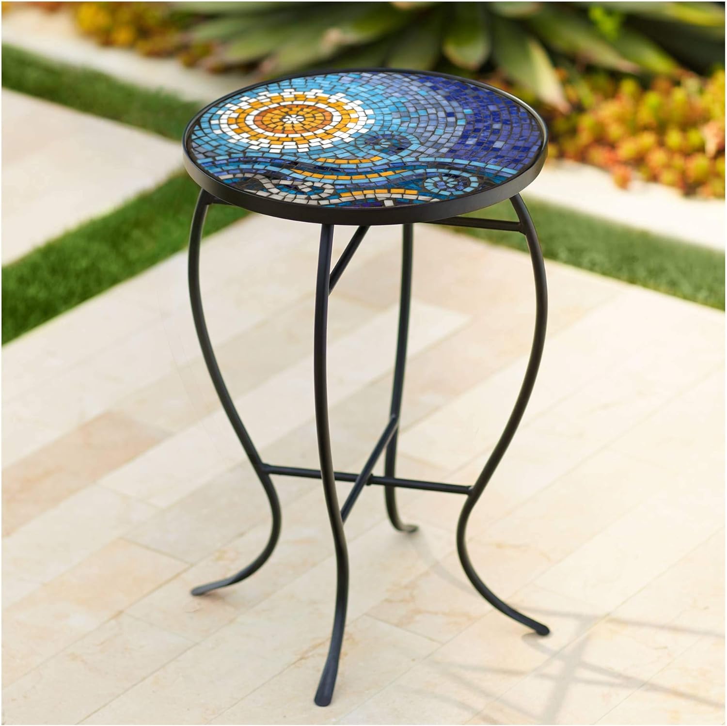 Ocean Mosaic Black Iron Outdoor Accent Table Amazon.ca Home & Kitchen