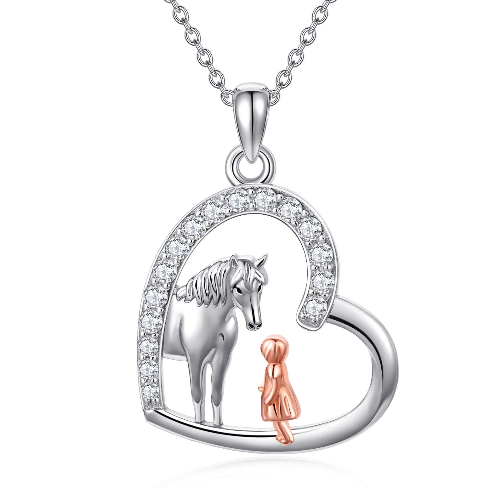 ROMANTICWORK Horse Necklace 925 Sterling Silver Heart Animal Pendant Necklace Horse Jewellery Birthday Horse Gifts for Women Girls