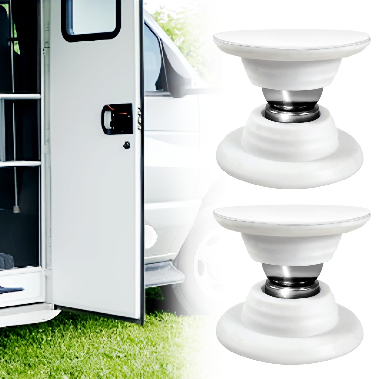Photo 1 of HealthSTEC 2 Pcs RV Magnetic Door Catch RV Door Holder Baggage Door Catch to Keep Door Open RV Must Have Accessories for RV Camper Trailer Motor Home Boat Compartments Cargo (White)