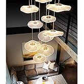 ziidoo High Ceiling Chandelier - 12-Light Dimmable Modern Gold Long Spiral Luxury Linear Lotus Leaf Led Lamp Hanging Pendant 
