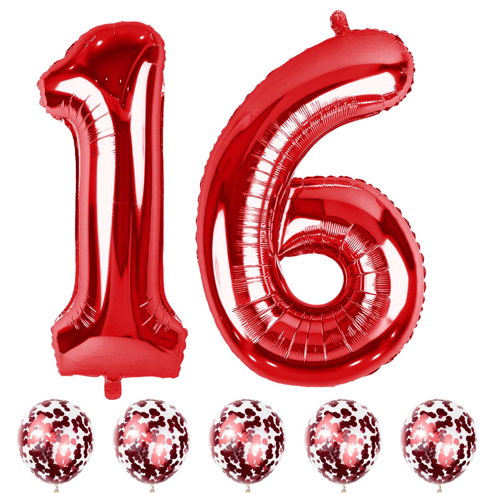 16th Birthday Balloons Red, 40 In Giant Digital Foil Number 1 and 6 Balloons with Confetti Balloons, Number 16 61 Balloons Self Inflating for Boys Girls Women Anniversary Party Decorations Supplies