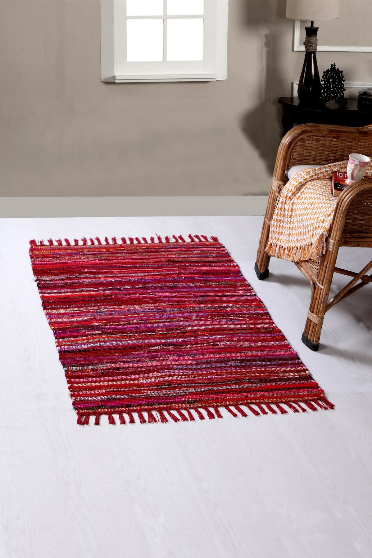 Second Nature Online Red Multi Colour Festival Rag Rug Small Hand Made Reversible Mat GoodWeave Certified 60 cm x 90 cm