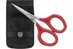 3 Swords Germany - Embroidery Scissors, Shears for Art Work, Daily Use in Household, Sewing, Art Work, Craft with Synthetic Leather case - red/black