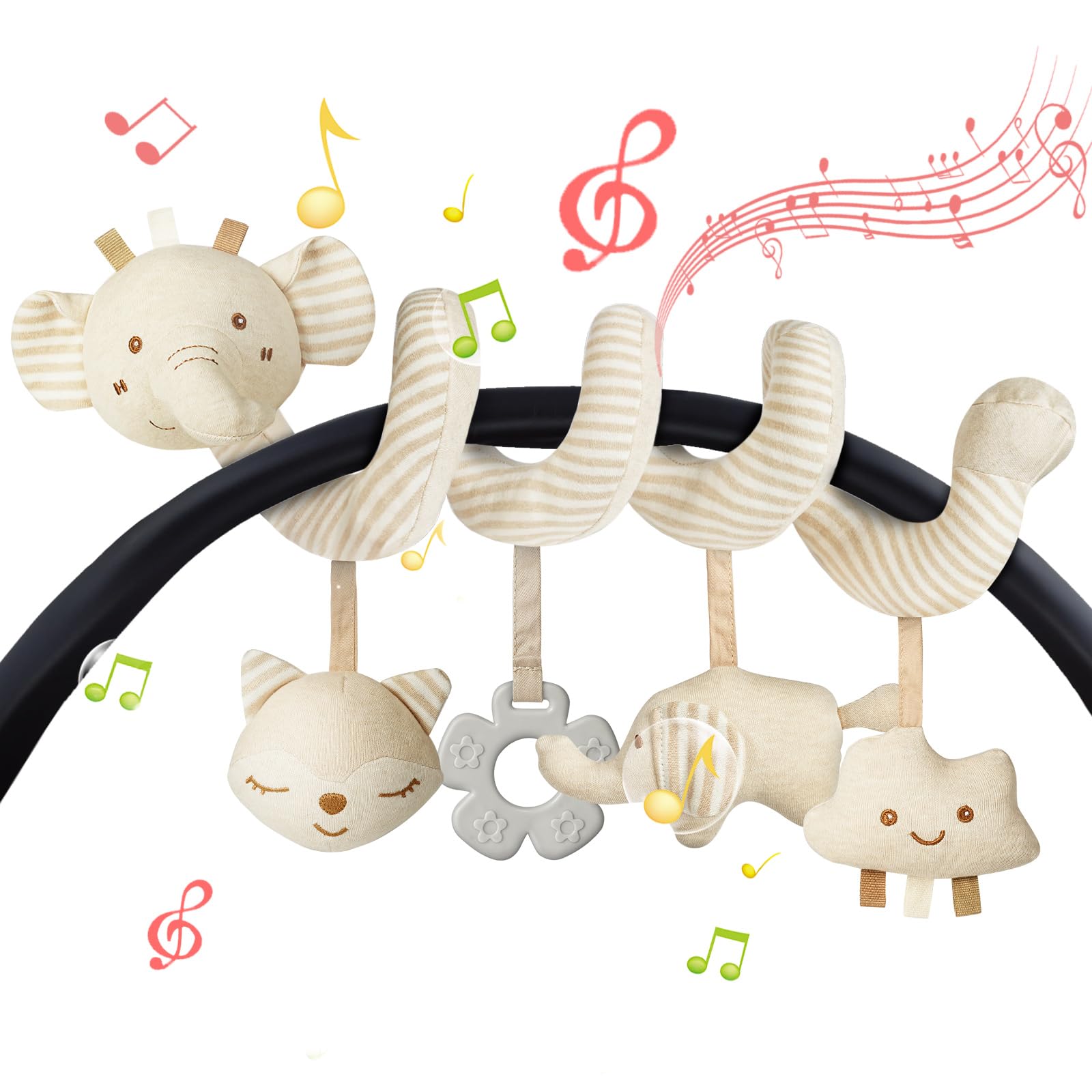 Vicloon Spiral Pram Toys, 0-6 Months Newborn Sensory Toys, Plush Activity Rattle Hanging Toy for Boys Girls, Gift for Newborn Infant Baby (Elephant)