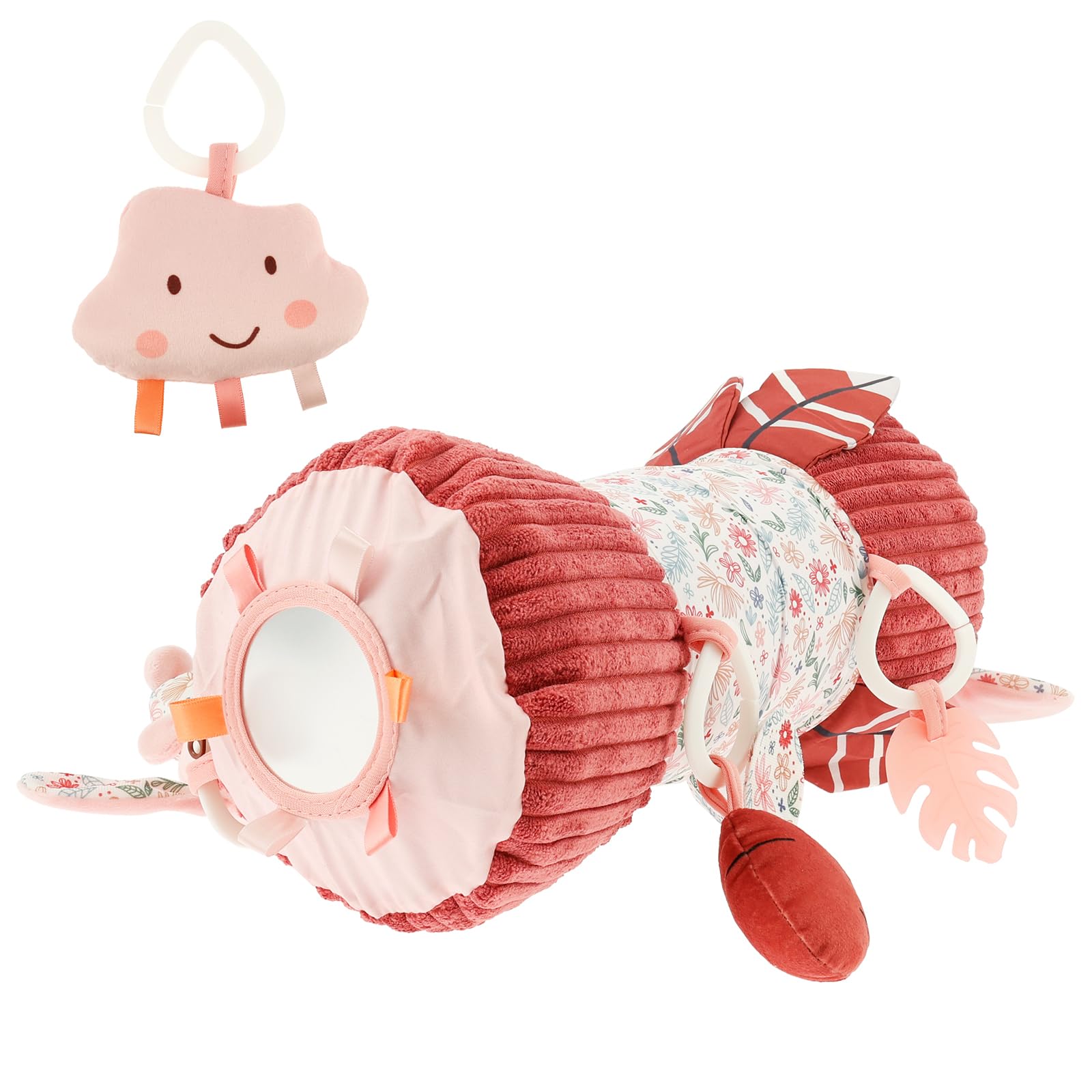 Tummy Time Pillow for Babies Inflatable Design Infant Tummy Time Pillow with Detachable Sensory Toys for Baby Infants Newborn Pink