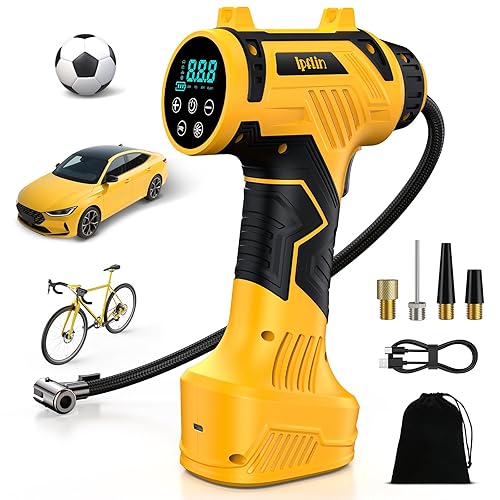 Ipflin Tyre Inflator Air Compressor - 22L/min Portable Car Accessories,Rechargeable Battery Tyre Pump, Digital Cordless Electric Pump with LED Light, 4 Preset Modes for Car/Bike/Motorcycle/Ball