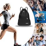 SAWANS Drawstring Gym Bag Waterproof Pocket Zipper Sack Black view 6