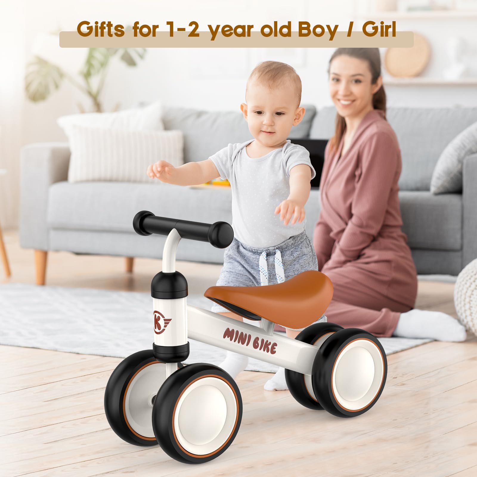 Baby Balance Bike for 1 Year Old Boys Girls Toddler Toys with 4 Wheels for Ages 12-24 Months - Toddler Balance Bike First Birthday Gifts | Ride On Toys for Boys & Girls
