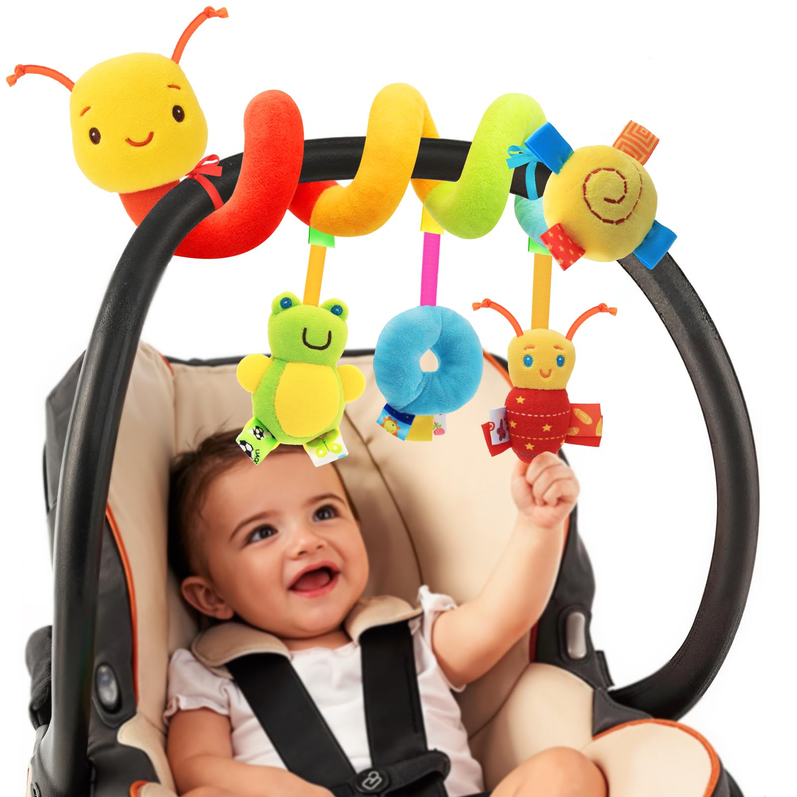 YELUFT Spiral Pram Toys for Babies - Wrap Around Pushchair Stroller Car Seat Toys for 0 3 6 9 12 Month Plush Activity Rattle Hanging Toy Sensory Gift for Newborn Infant Baby — image 1