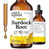 Wild & Organic Burdock Root Tincture - Liquid Supplement for Antioxidant, Detox, Digestive Support - Burdock Root Herb Drops - Vegan, Sugar & Alcohol-Free - 4 fl oz