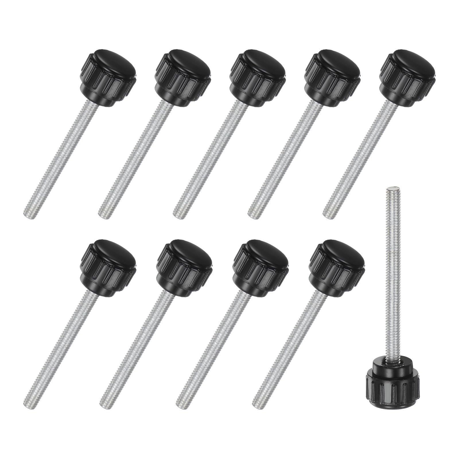 M METERXITY 10-Pack Knurled Clamping Knobs, M4x40mm Male Thread Knurled Thumbscrew, Carbon Steel Screw on Knobs Grips for Machinery/Electronic/Furniture, Mounting Handle Bolts [Black]