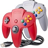 2 Pack Classic N64 Controller, miadore N64 Wired USB PC Game pad Joystick, N64 Bit USB Wired Game Stick Joy pad Controller for Windows PC MAC Linux Raspberry Pi 3 Sega Genesis (Gray/Red)