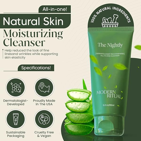 MODERN RITUAL 3 FL OZ FACIAL CLEANSER – ALL IN ONE NIGHT TIME SALICYLIC ACID CLEANSER WITH HYALURONIC ACID FOR SUMMERS, ACNE FACE WASH, BRIGHTER, SMOOTHER & HYDRATED SKIN