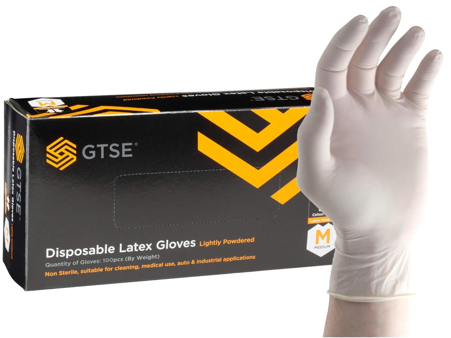 GTSE Box of 100 Latex Gloves, Size Medium (M), Lightly Powdered