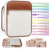 BellaHold Quilted Vegan Leather Bible Cover, Color-Blocked Bible Cover Case for Women, Large Bible Carrying Case with Handle, Bible Study Supplies & Christian Gift for Women (White & Brown, M/L)