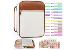 BellaHold Quilted Vegan Leather Bible Cover, Color-Blocked Bible Cover Case for Women, Large Bible Carrying Case with Handle, Bible Study Supplies & Christian Gift for Women (White & Brown, M/L)