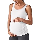 G4Free BareFeel Built in Bra Maternity Tank Tops with Removable Pads Ruched Sleeveless Stretchy Pregnancy Yoga Workout Shirts