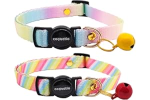 Cognatio 2 Pack Breakaway cat Collars with Bell,Safety Quick Release Pendant Cute Kitten Collar,Adjustable 20-30cm (Rainbow01, 20-30cm)