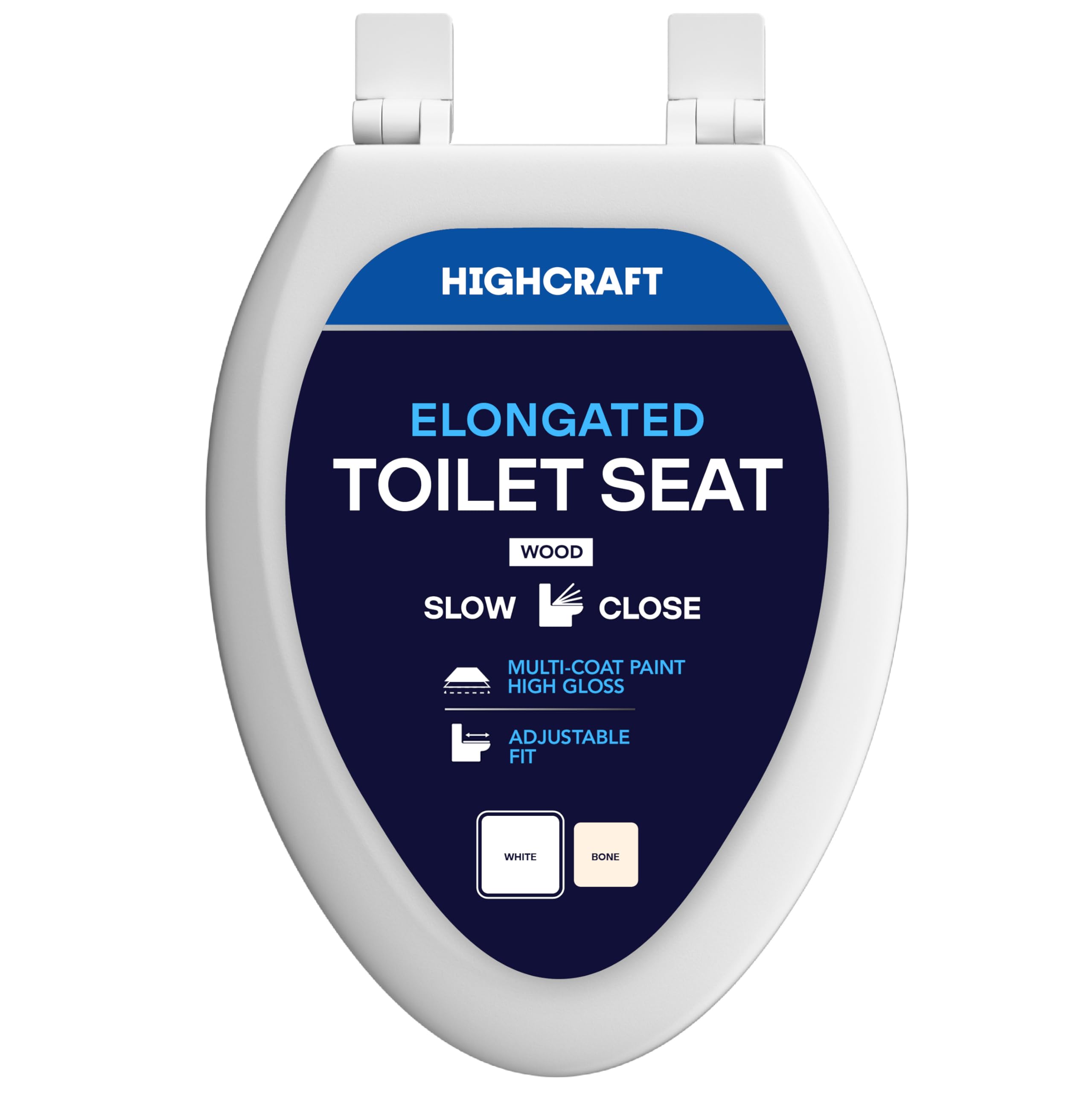 Photo 1 of ***MAJOR DAMAGE*** HIGHCRAFT Premium Elongated Toilet Seat with Slow-Close Design & Adjustable Hinges - Molded Wood Toilet Seat - Fits Standard Elongated Toilets - Oval Seat in White