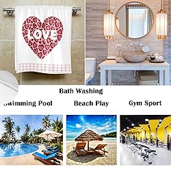 Pfrewn Pink Leopard Love Heart Hand Bath Towels
