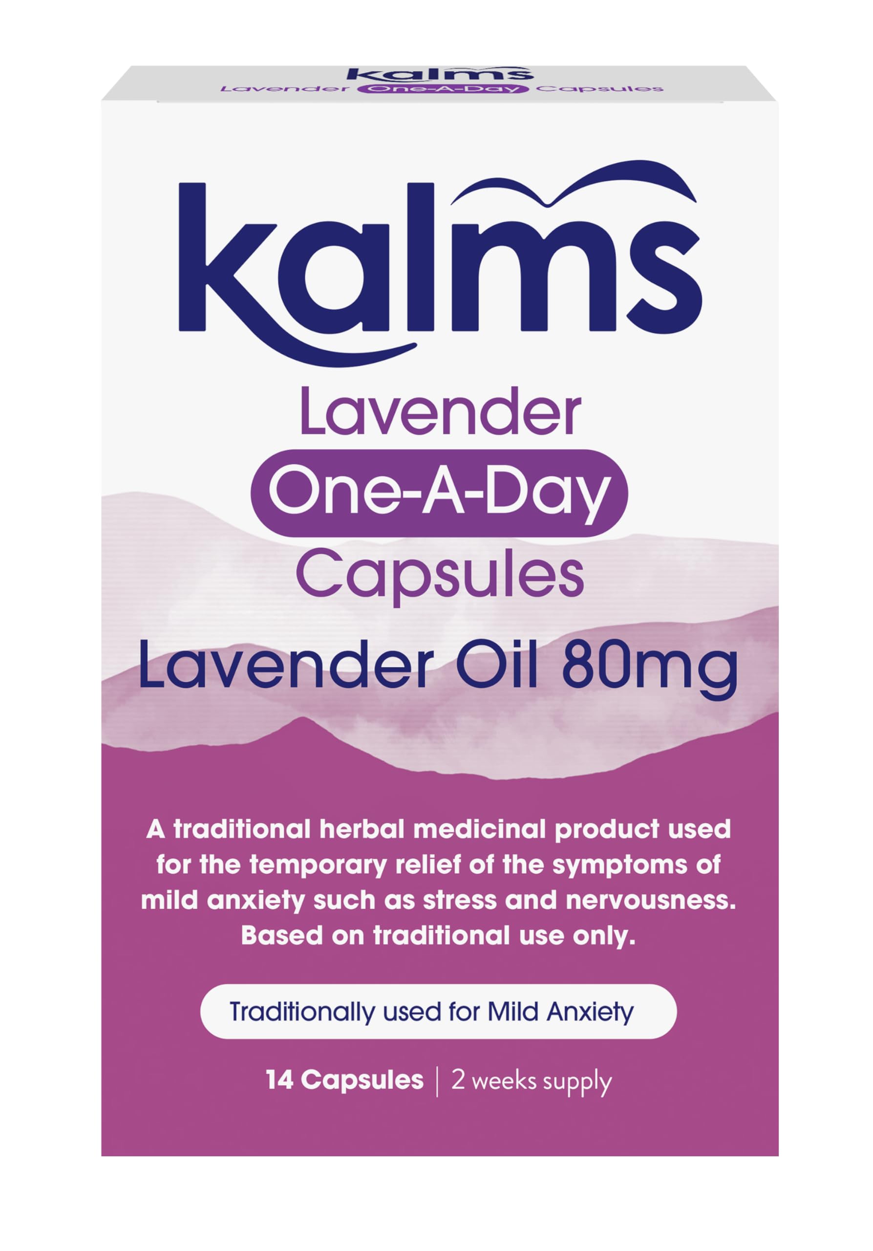 Kalms Lavender - One-a-day - 14 capsules - A Traditional Herbal Medicinal Product Used for the Temporary Relief of the Symptoms of Mild Anxiety Such as Stress and Nervousness