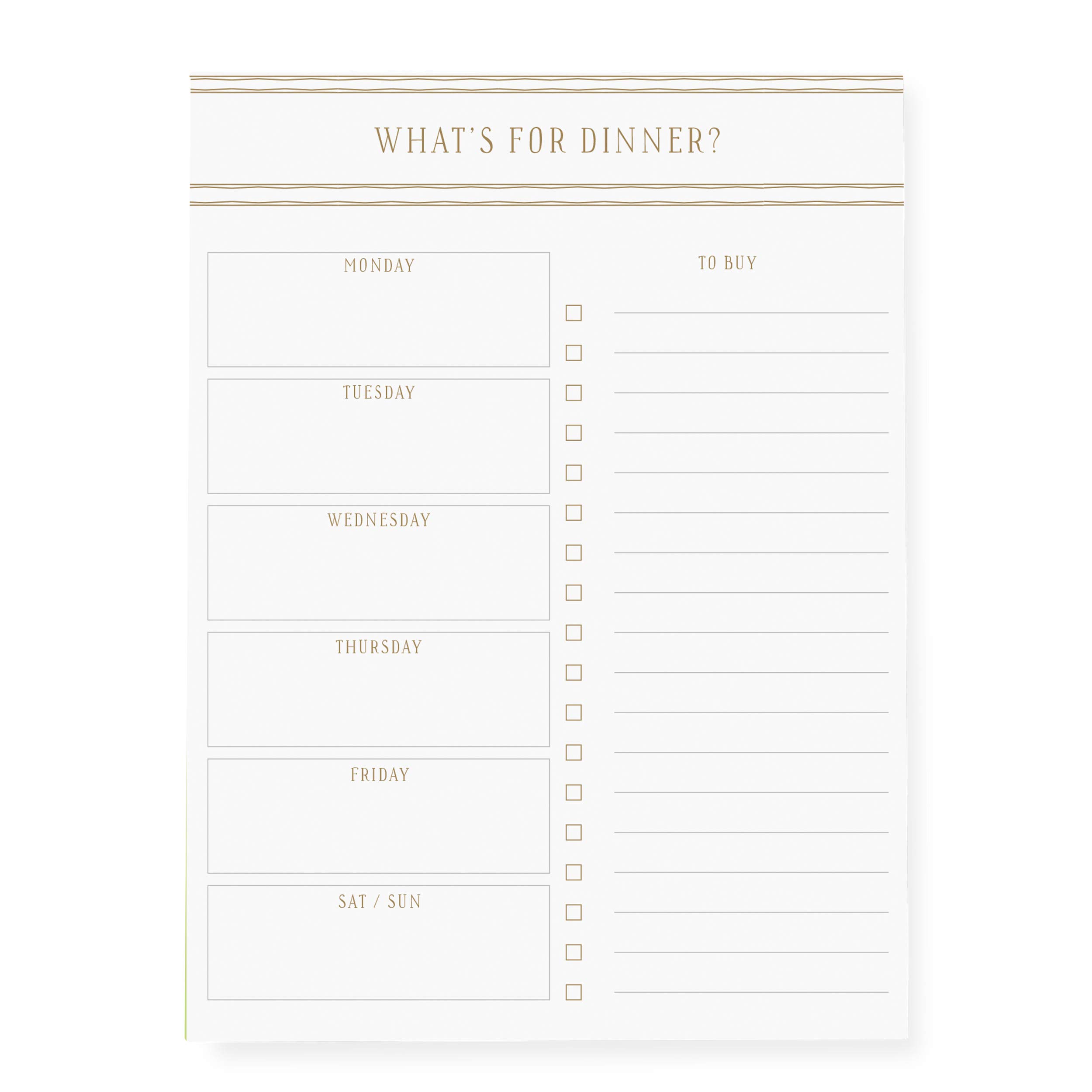 Graphique Large Magnetic Notepad, Gold Stripes–150 Sheets, 6” x 8”–Front Says,“What’s for Dinner”, Sticks to Any Magnetic Surface, Perfect for Shopping Lists, Makes a Great Gift (MLN002)