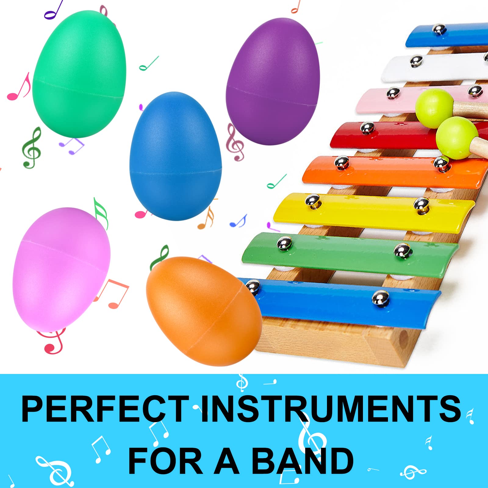 COCOMOON Egg Shakers Musical Instruments for Babies- 20Pcs Musical Maracas Percussion Instrument (10 Colors) Easter Egg Plastic Egg Shakers Kids Toys