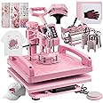 Leomru 8 in 1 Heat Press Machine 15x15 Inch, Heat Press Machine for T Shirts Hat Cap Mug Plate 360° Swing Away, Sublimation Heat Press Heat Transfer Machine W/ 30OZ Tumbler Press Pink
