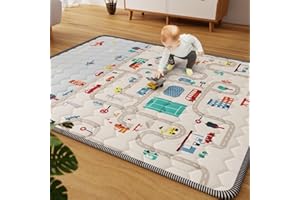 IEBABAY Car Portable Baby Play Mat 71" X 59" Playpen Mat Waterproof Baby Mat for Floor Cushioned Anti- Slip Crawling Mat Activity Playmats for Babies Toddler Infants Play & Tummy Time (71X59, Car)