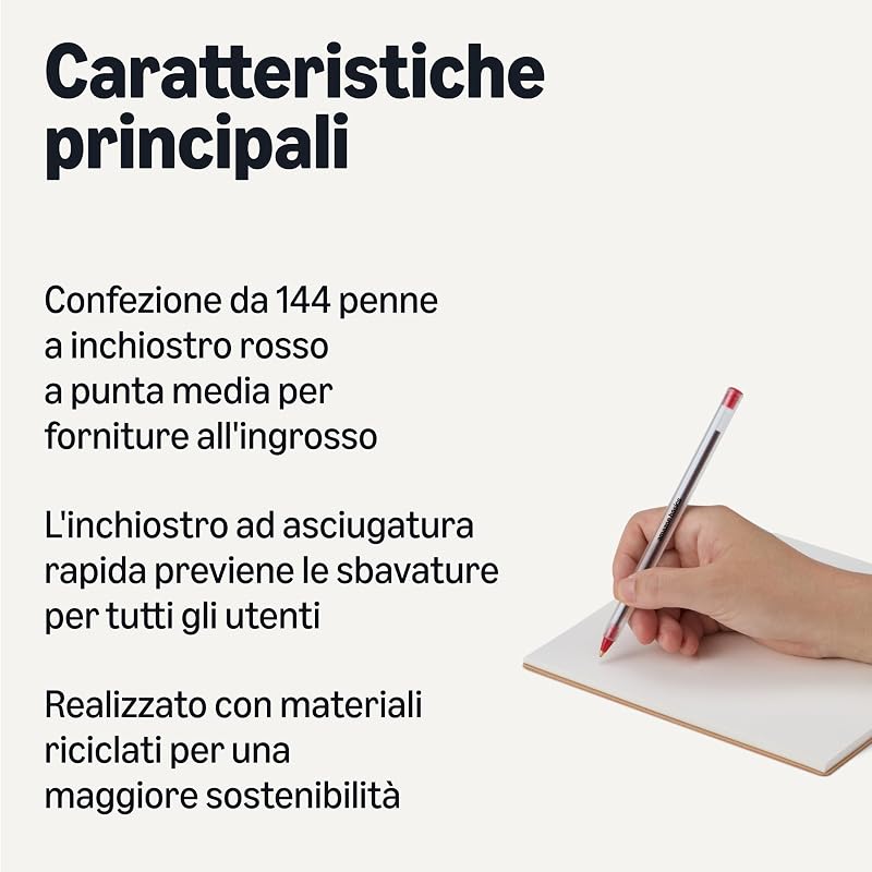 - Penne a Sfera, Asciugatura Rapida, Ideali per Scuola e Ufficio, Punta Media (1,0mm), Rosso, Confezione da 144
