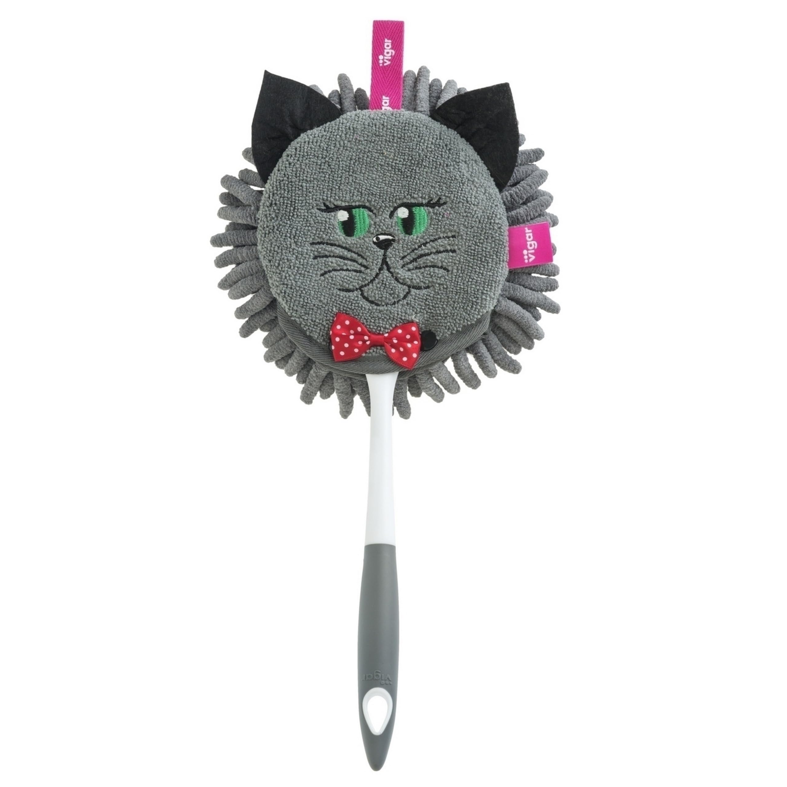 VIGAR - Microfibre Duster - Double Use with Front Cloth - 36 x 15 x 11.5 cm - Felix Model - With Double Hanger - Washable Microfibre - In Grey