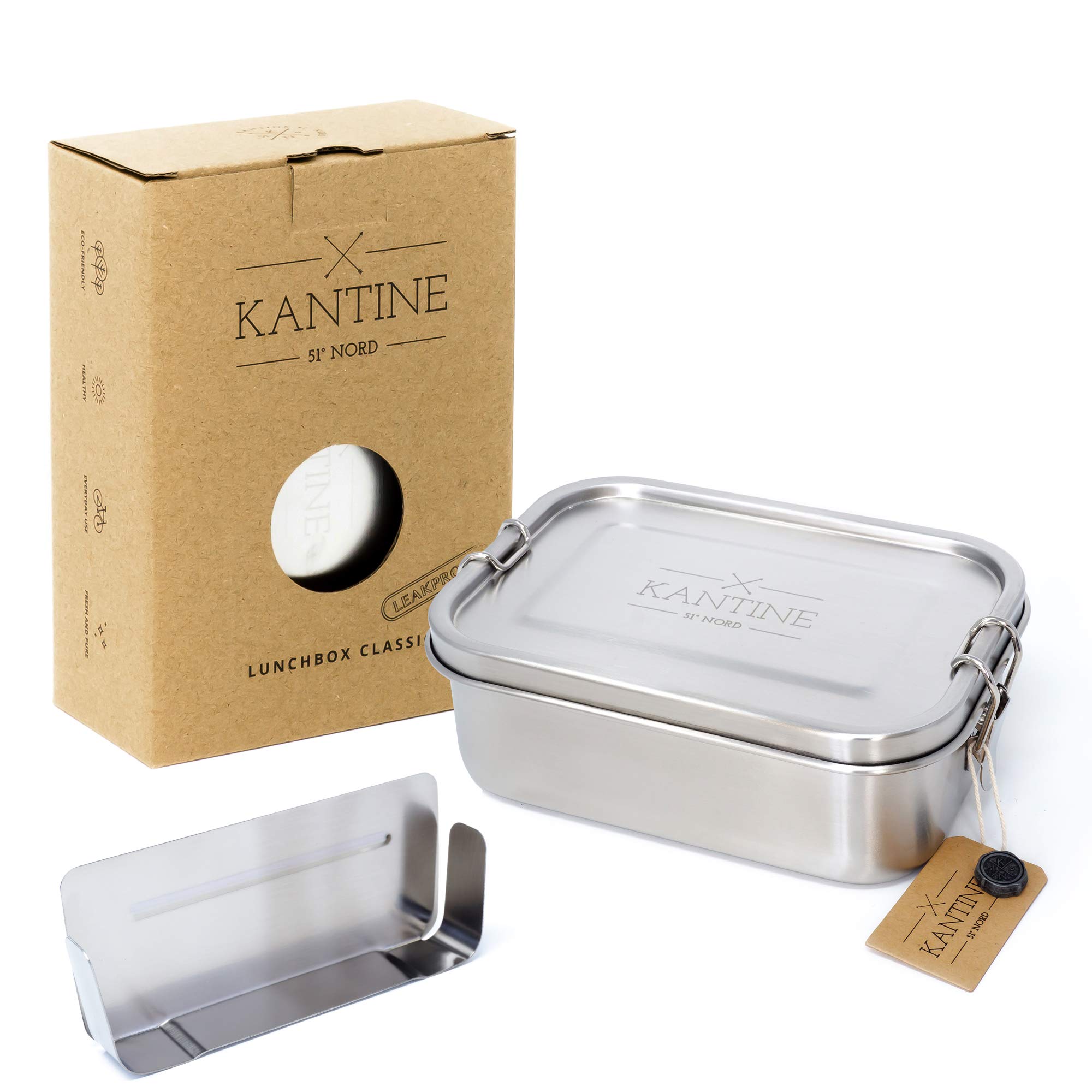 Kantine 51° Nord ® Classic Lunch Box, Stainless Steel, 800 ml, with 2 compartments, Flexible Divider