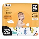 Hello Bello Premium Baby Diapers Size 1, 32 Count of Disposable, Extra-Absorbent, Hypoallergenic Baby Diapers with Snug and Comfort Fit, Sleepy Sloth