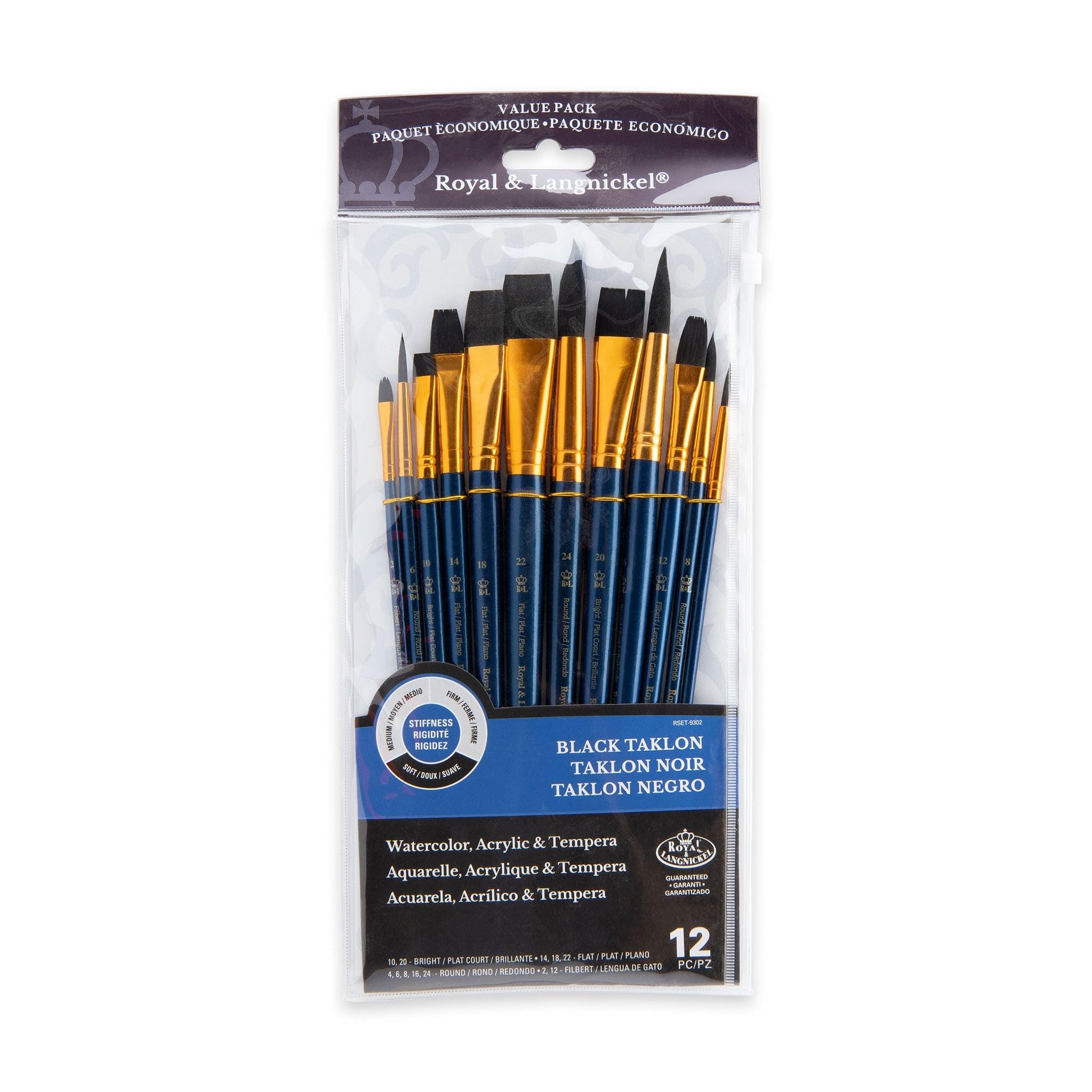 Royal and Langnickel RSET-9302 Taklon Variety Brush Set - Soft Black (Pack of 12)