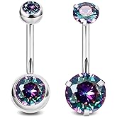 NICEIGHT 2PCS 14G Surgical Steel Belly Button Rings for Women Round CZ Navel Ring Long Belly Rings Belly Piercing Jewelry 6-16MM