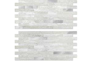 Yipscazo 40 Sheets Peel and Stick Stone Metal Backsplash, PVC Wall Tiles Stick on Tiles for Backsplash Kitchen, Bathroom, Laundry Room, Camper, Fireplace (6'' X 12'', Gray Beige)