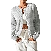SweatyRocks Women's Fall Button Down Lightweight Cardigan Ribbed Knit Long Sleeve Crew Neck Sweater