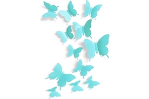 ARTIVO Cute Blue Butterfly Wall Decor 24 pcs, Girls Room Wall Decals, Teal Aesthetic Butterflies Stickers for Nursery Decorations, Baby Toddler Room Decor for Girls