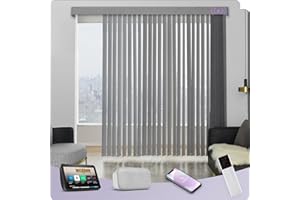 Graywind Motorized Vertical Window Blinds Compatible with Alexa Google Smart Blinds Remote Control Track Slats for Sliding Pa