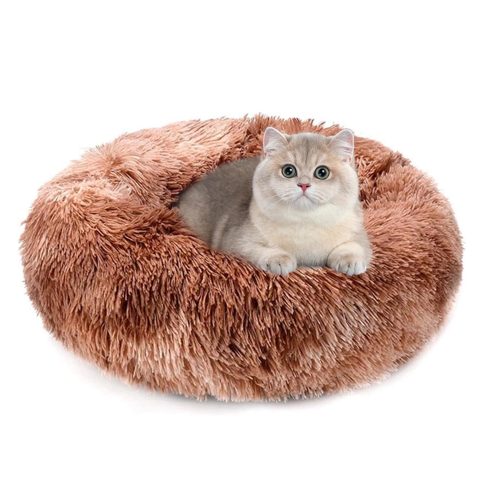 PETCUTE Dog Bed Cat Bed for Indoor Cats Washable Plush Donut Pet Bed Soft Calming Cuddler Kennel Small Medium Large