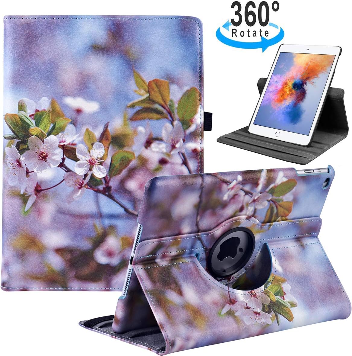 LRCXL iPad 5th/ 6th Generation Case, iPad 9.7 Inch 2017/2018 Case - Rotating Stand Protective Cover with Auto Sleep Wake for Apple ipad Air 2/ iPad Air 2013（Peach Blossom）