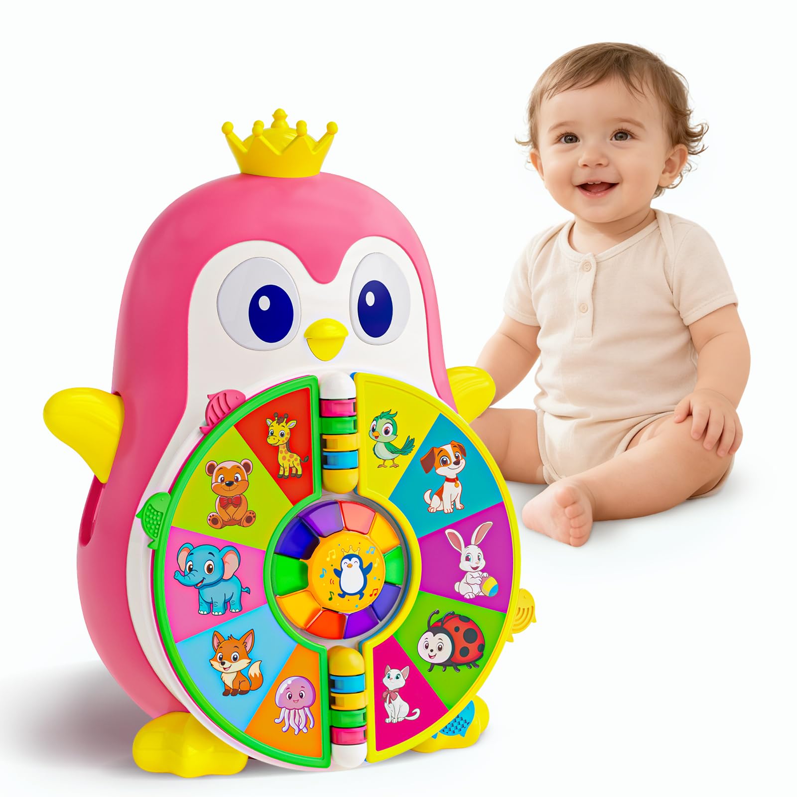 Photo 1 of **ISSUES FUNCTIONING** Vahome Musical Penguin Educational Toys for 1,2 Year Old Girl Gifts, Learning Toy for Toddlers 1-3 Yr with 5-Theme Pages, Lights & Music, First Birthday Gift for 1-2 Year Old 12-18 Month Age (Pink)