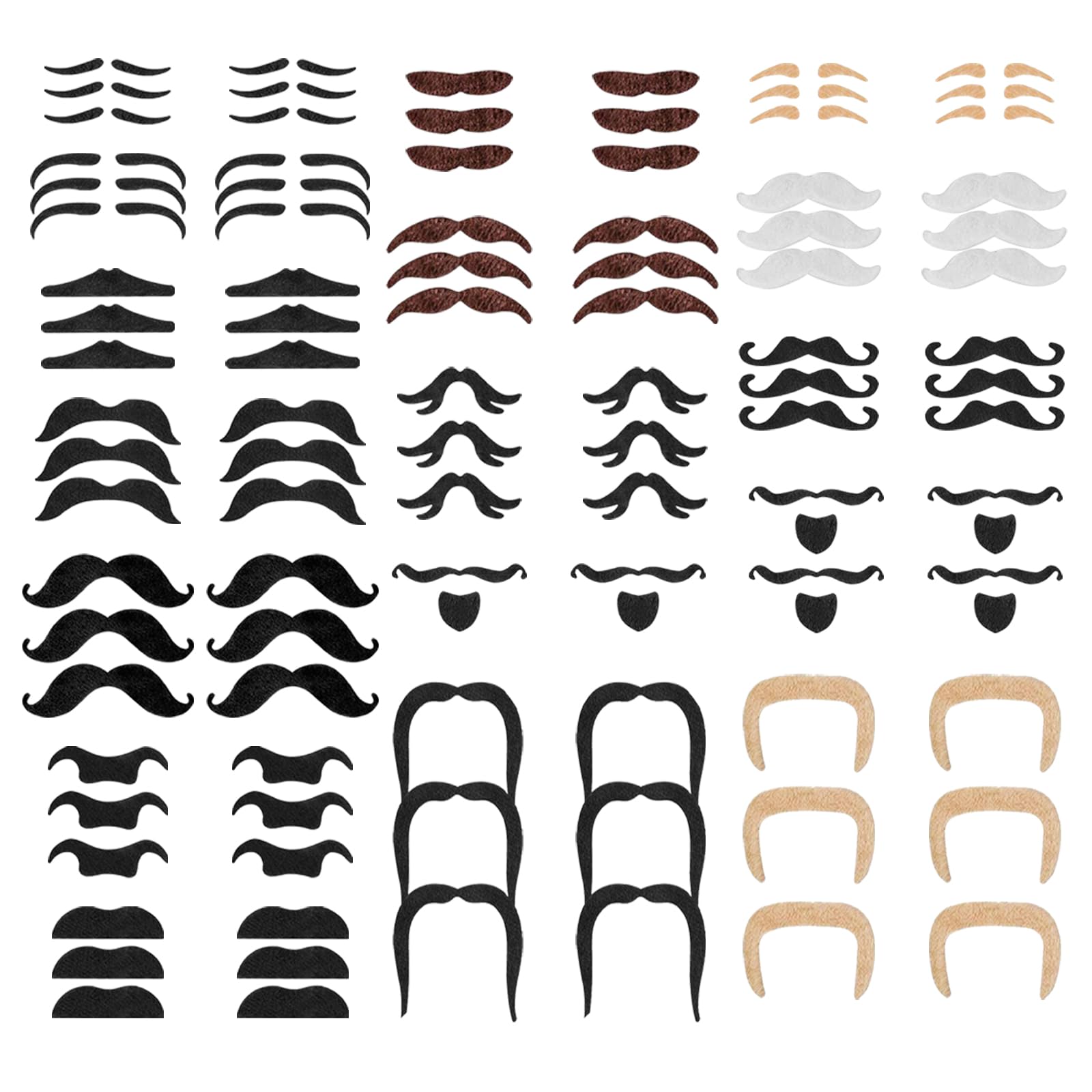 TUONYIS 96 Pcs Fake Moustache, Fake Beard, Self Adhesive Stick on Mustaches, Novelty Fancy Dress False Beards,16 Styles, for Mexican Masquerade Party, Birthday party,Costume and Performance (4 colors)