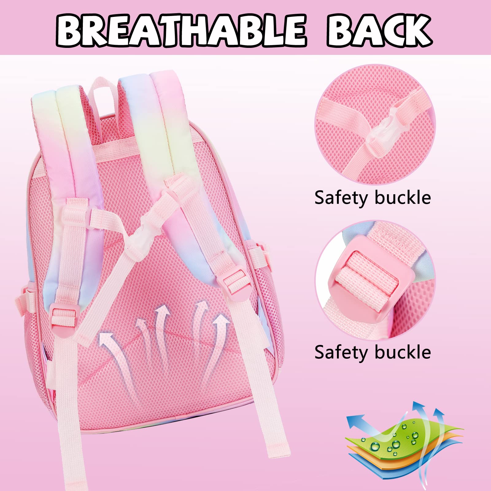 Kids Backpack Girls School Backpack Preschool Kindergarten Unicorn Toddler BookBag with Chest Clip (Tie Dye headband)