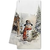 Noaleviax Farmhouse Snowman Kitchen Towels Gifts - Vintage Christmas Navidad Xmas Snowman Decor, Winter Christmas Navidad Hand Towels Dish Towels for Kitchen Bathroom, 16x24 Inch