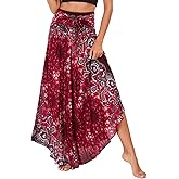 PNKJ Women Bohemian Mandala Floral Print Rayon Hippie Maxi Skirt Boho Summer Beach Dress Fits S M L