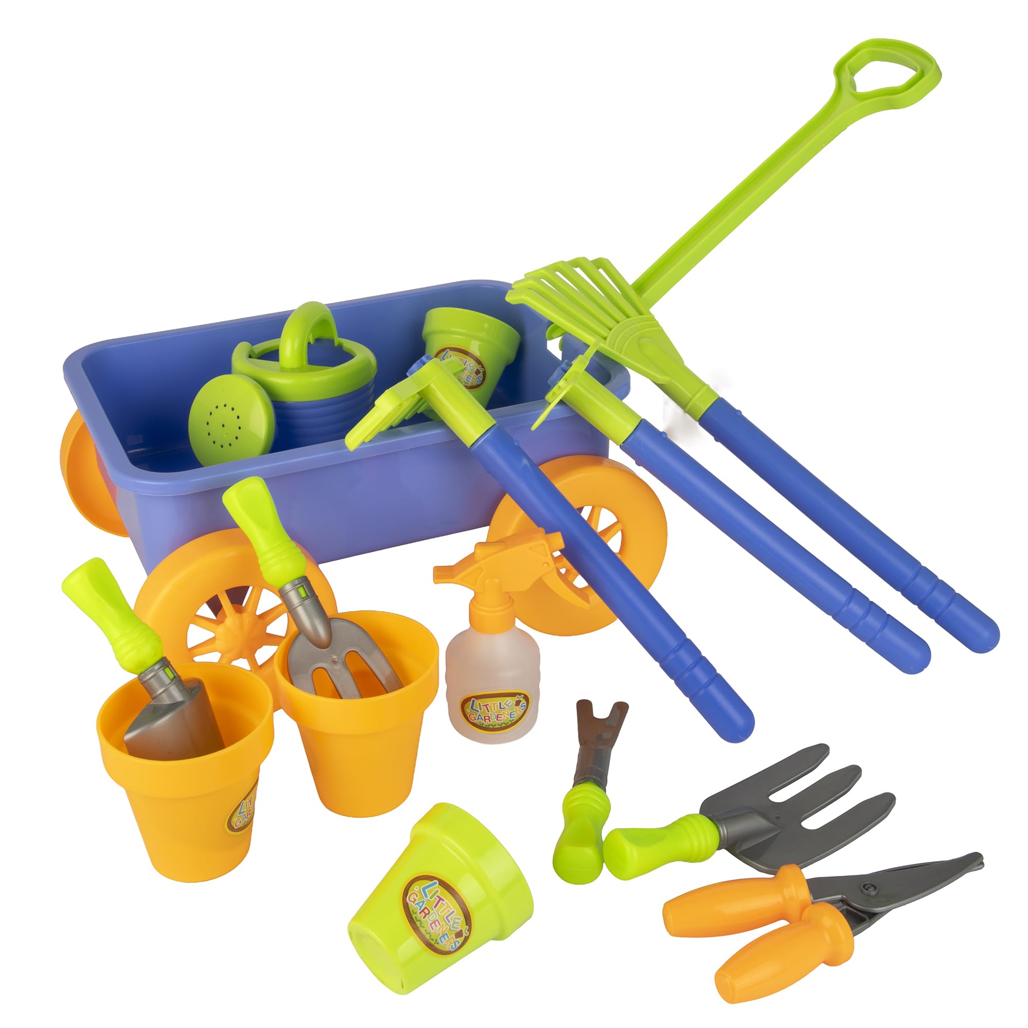 My Play House Kids Pull-Along Wagon Play Set – Garden & Beach Toy Wheelbarrow with Water Pail, Spray & Tools – 10 Accessories + 4 Plant Pots – Outdoor Role Play Toy for Toddlers – Ages 3+