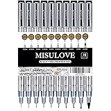 MISULOVE Precision Micro-Line Pens, 10 Size Black Micro-Pen Fineliner Ink Pens, Waterproof Archival Ink Multiliner Pens for A
