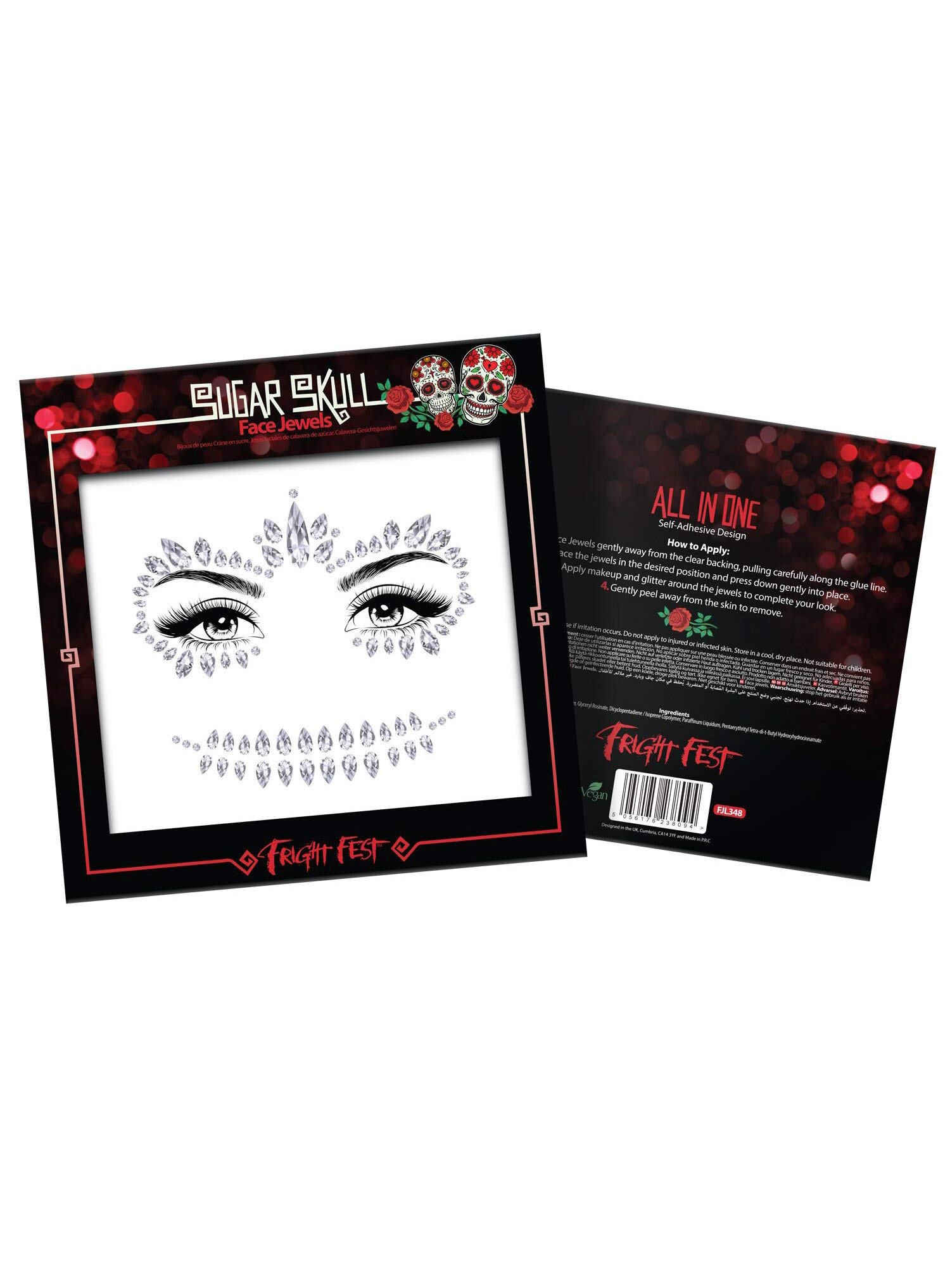 Sugar Skull Face Jewels Stickers - Halloween temporary tattoo face gems - Body Gems great with fake blood liquid latex scar wax coloured contact lenses (Sugar Skull)